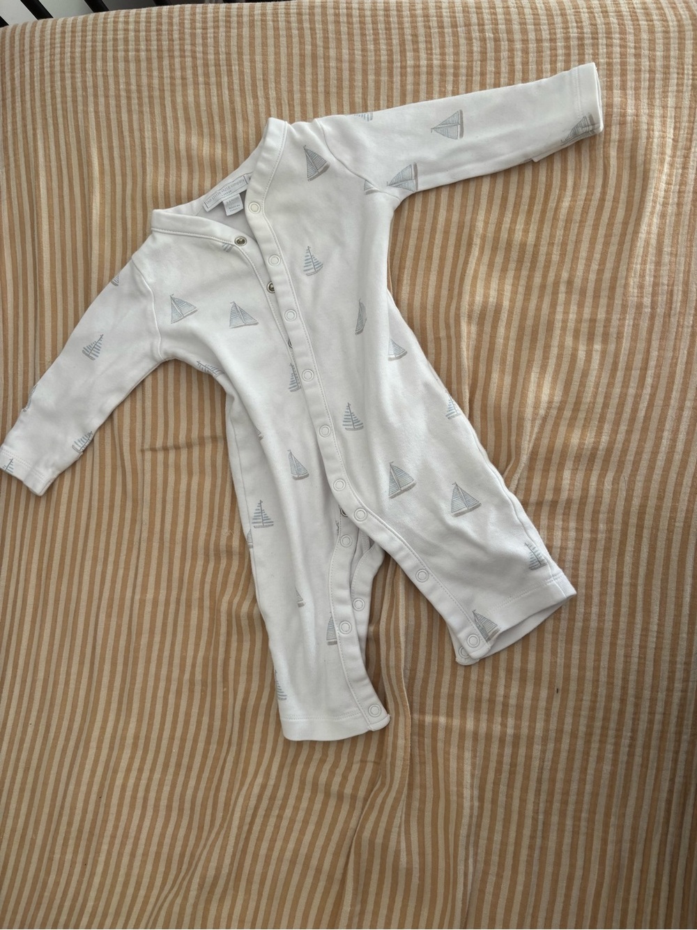 Baby Sailboat-Print White Footed One-Piece